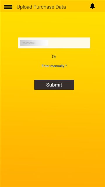 Loyalty app: upload purchase data screen