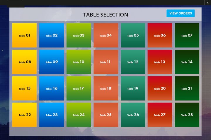 Restaurant ordering tablet: table selection